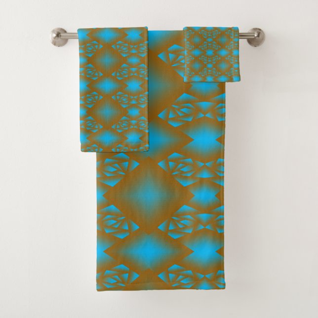 Earth And Sky Ombre Geometric Abstract Art Bath Towel Set (Insitu)