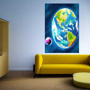 Earth and the moon AI Art Poster