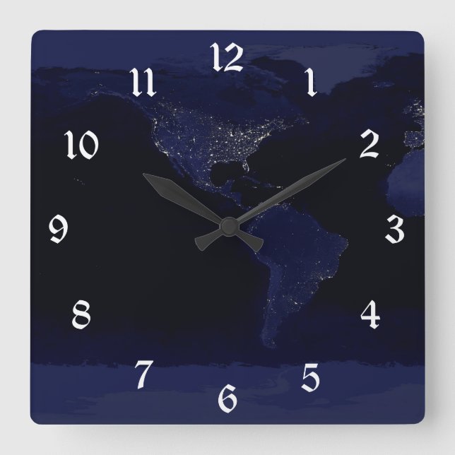 Earth at Night Panoramic city lights from Space Square Wall Clock (Front)
