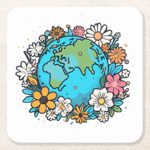 Earth Beauty Square Paper Coaster