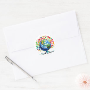 Earth Blooms, Earth Day Colourful Tree Nature Classic Round Sticker
