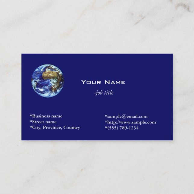 Earth, blue, global business card. card (Front)