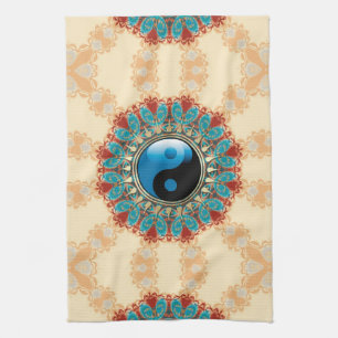 Earth Blue YinYang New Age Flower Tea Towel
