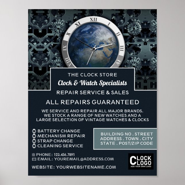 Earth Clock, Horologist Advertising Poster (Front)