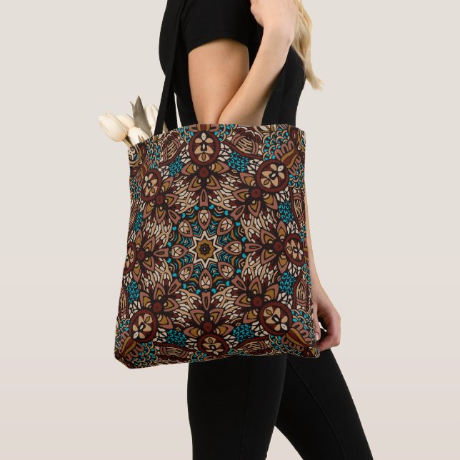 Earth Colours, Classic Mandala Graphic Pattern Tote Bag (Close Up)