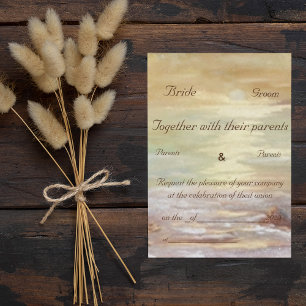 Earth colours sunset beach wedding invitation