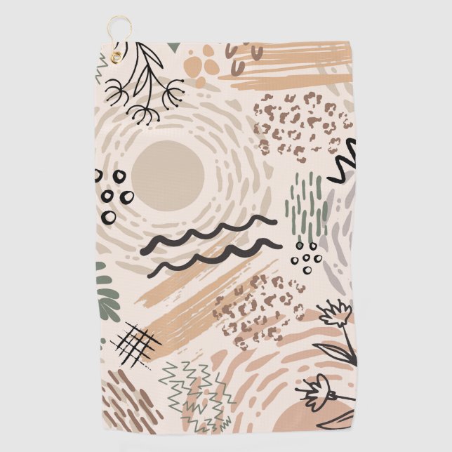 Earth colours with abstract shapes decoration golf towel (Front)