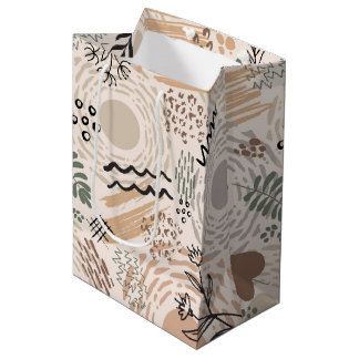 Earth colours with abstract shapes decoration  medium gift bag