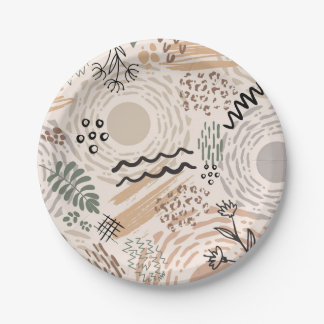 Earth colours with abstract shapes decoration paper plate