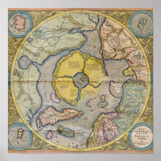 Earth Continents Vintage Digital Maps Poster (Front)