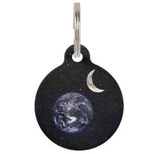 Earth Crescent Moom Majestic Starry Nebula Night Pet Tag
