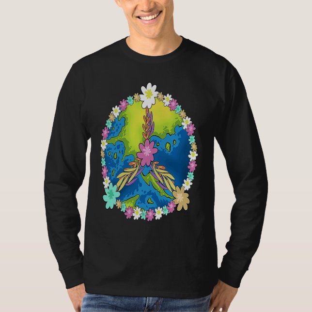 Earth Day 2022 Flowers Peace Sign  For Girls Boys T-Shirt (Front)