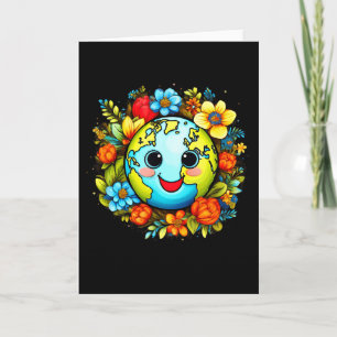 Earth Day 2025 Cute Earth With Floral Funny Earth  Card