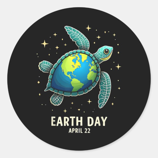 Earth Day 2025 Restore Earth Sea Turtle Art Save T Classic Round Sticker (Front)