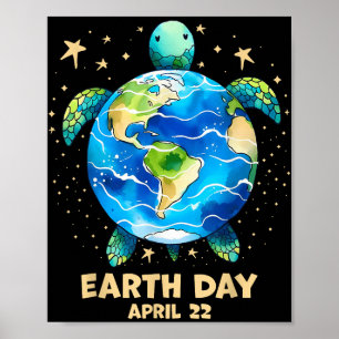 Earth Day 2025 Restore Earth Sea Turtle Art Save T Poster