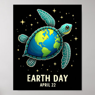 Earth Day 2025 Restore Earth Sea Turtle Art Save T Poster