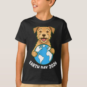Earth Day 2026 Cute Terrier Dog Hugging Globe Plan T-Shirt