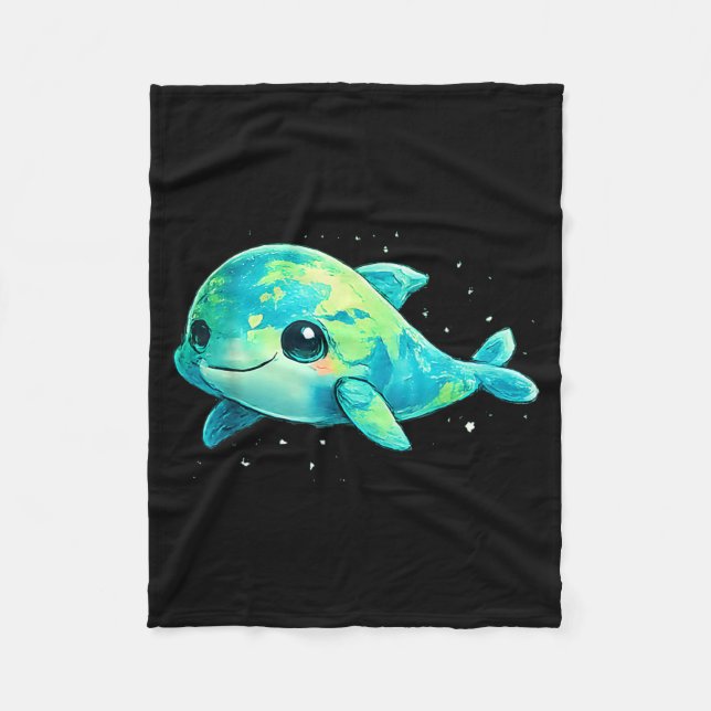 Earth day 2026 dolphin art  fleece blanket (Front)