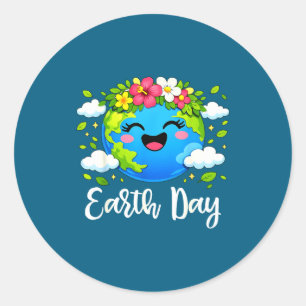 Earth day 2026 floral planet environmental boy gir classic round sticker