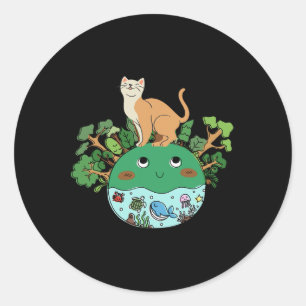 Earth Day April Earth Design With A Cat Classic Round Sticker