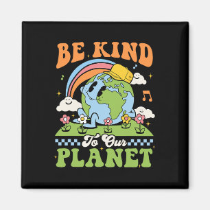 Earth Day Be Kind To Our Planet Retro Groovy Earth Magnet