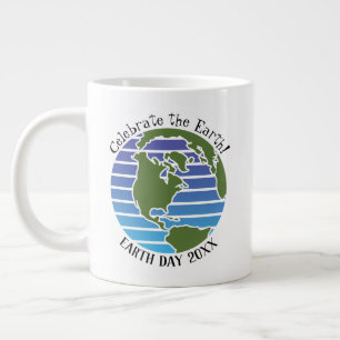 Earth Day Blue Green Globe Map Planet Large Coffee Mug