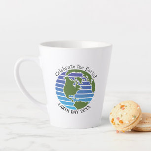Earth Day Blue Green Globe Map Planet Latte Mug
