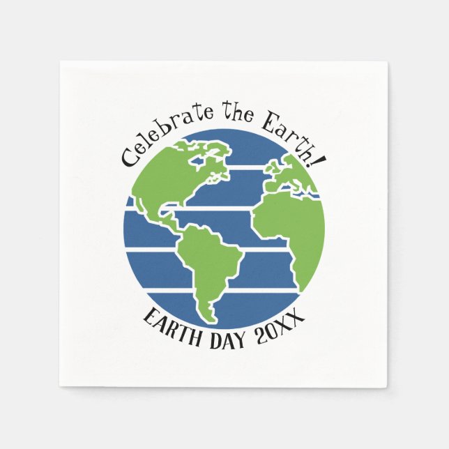 Earth Day Blue Green Globe Map Planet Napkin (Front)