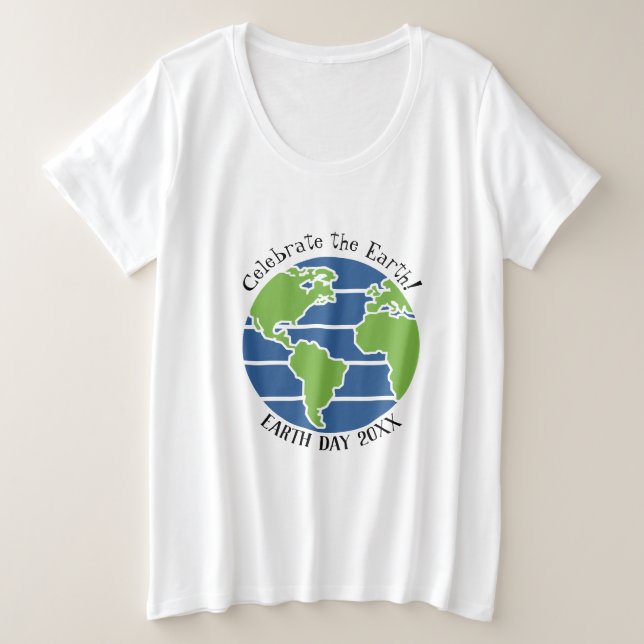 Earth Day Blue Green Globe Map Planet Plus Size T-Shirt (Design Front)