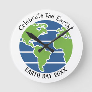 Earth Day Blue Green Globe Map Planet Round Clock