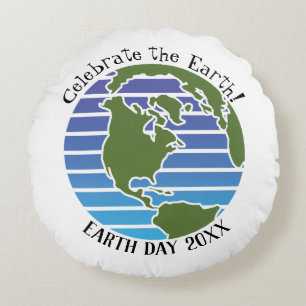 Earth Day Blue Green Globe Map Planet Round Cushion