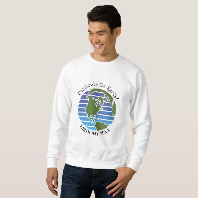 Earth Day Blue Green Globe Map Planet Sweatshirt (Front Full)