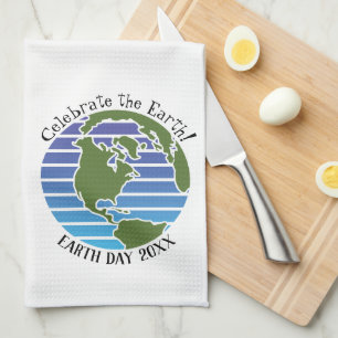 Earth Day Blue Green Globe Map Planet Tea Towel