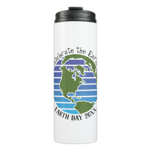 Earth Day Blue Green Globe Map Planet Thermal Tumbler