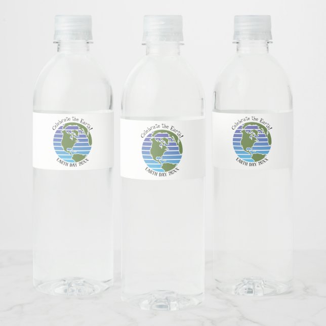 Earth Day Blue Green Globe Map Planet Water Bottle Label (Bottles)