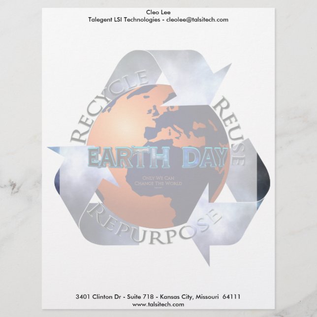 Earth Day Change The World Letterhead Design (Front)