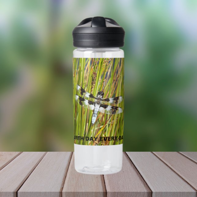 Earth Day Common Whitetail Dragonfly Photo Water Bottle (In Situ Table)