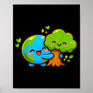 Earth Day Cute Earth Hugging Tree Save The Planet Poster