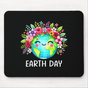 Earth Day Cute Earth With Flower Earth Day 2025  Mouse Pad