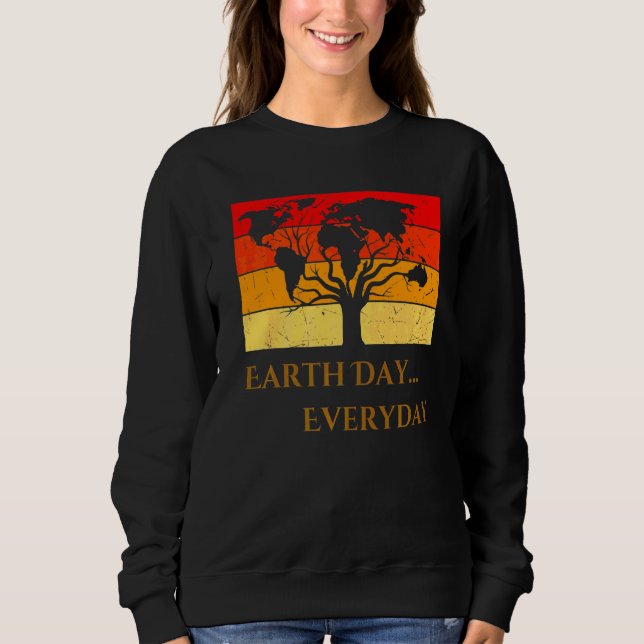 Earth Day  Cute World Map Tree Pro Environment Pla Sweatshirt (Front)