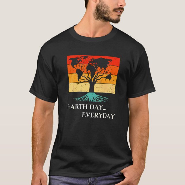 Earth Day  Cute World Map Tree Pro Environment Pla T-Shirt (Front)