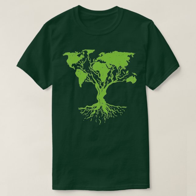 Earth Day Cute World Map Tree Pro Environment Plan T-Shirt (Design Front)