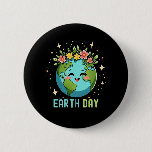 Earth Day Environment Cute Earth With Floral 6 Cm Round Badge