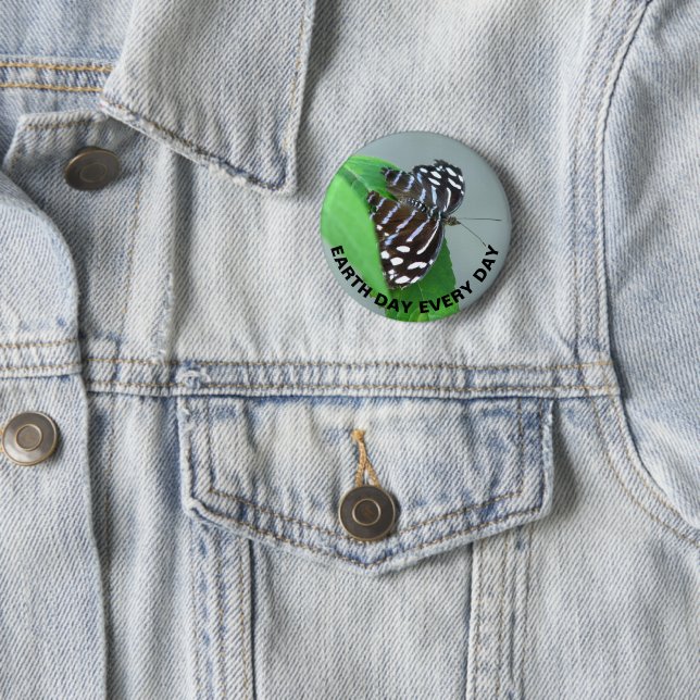 Earth Day Every Day Blue Wave Butterfly Photo 6 Cm Round Badge (In Situ)