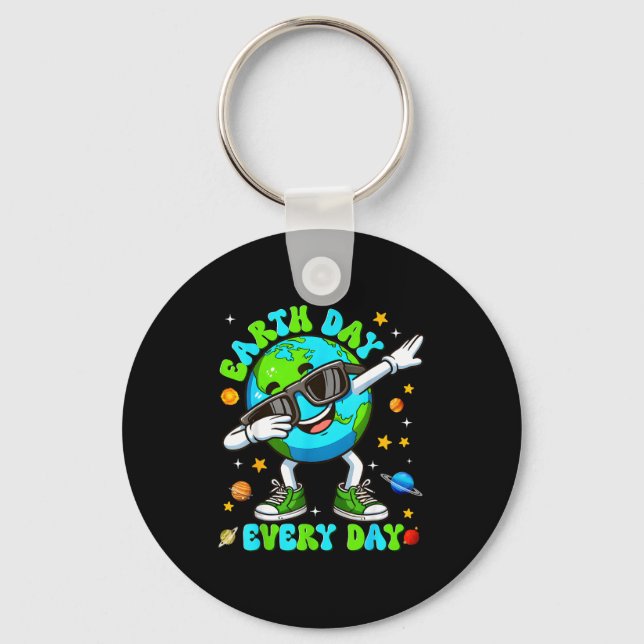 Earth day every day dabbing planet environment men key ring (Front)