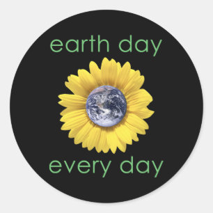 Earth Day Every Day - Green Environment Flower  Classic Round Sticker