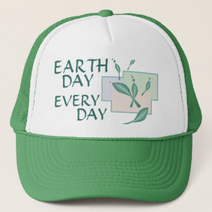 Earth Day Every Day Green Leaves Teal Eco Trees Trucker Hat
