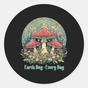 Earth Day Every Day Groovy Red Mushroom Arbor Day  Classic Round Sticker