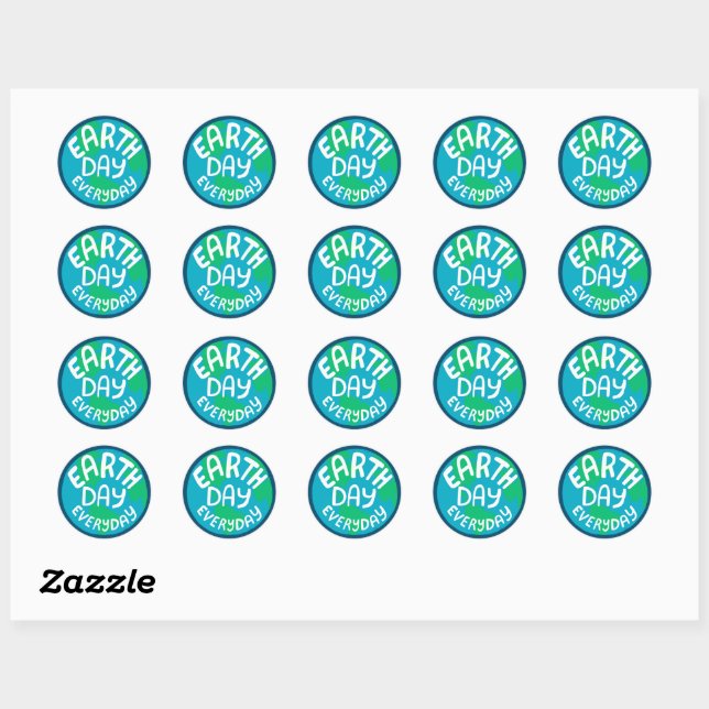 EARTH DAY EVERY DAY Handlettered Planet Classic Round Sticker (Sheet)