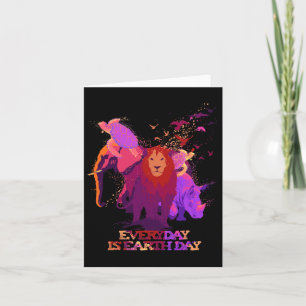 Earth Day Every Day Love Elephant Turtles Lion Rhi Card
